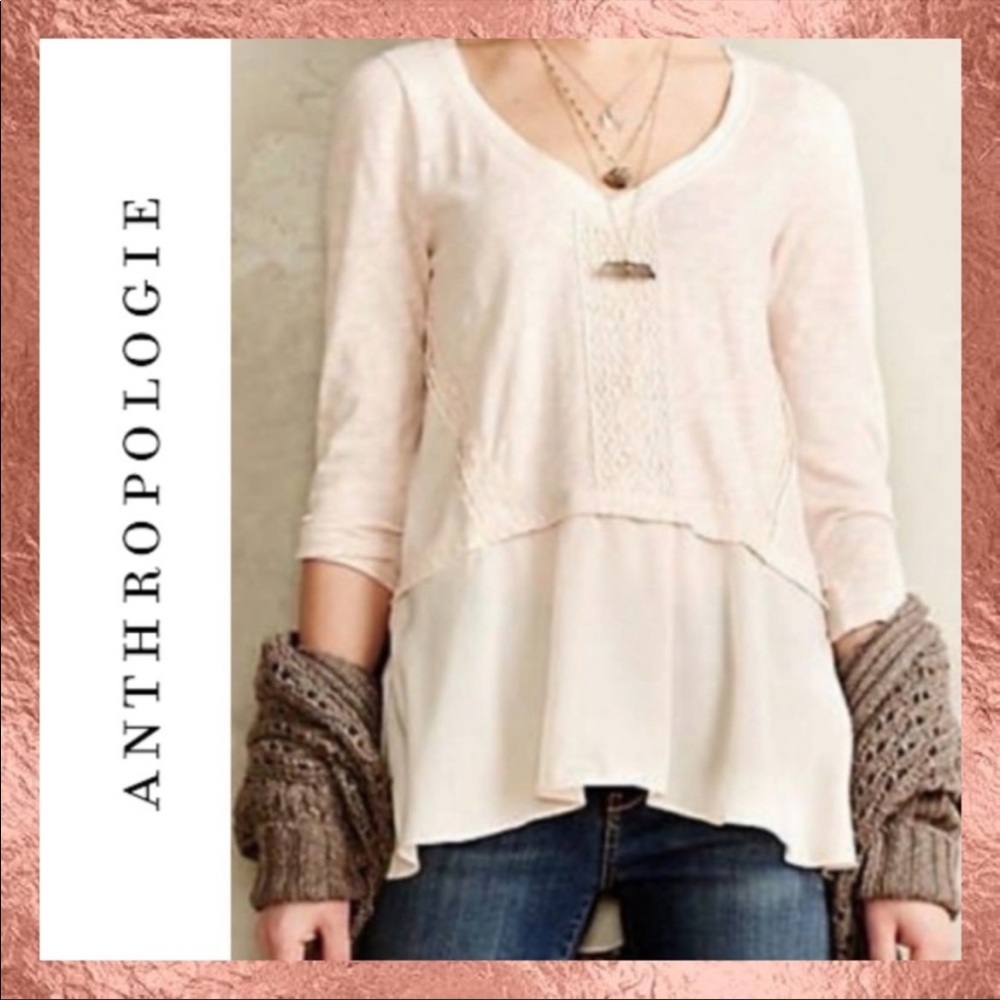 Anthropologie Meadow Rue Ivory Melia Peplum Top Size Medium